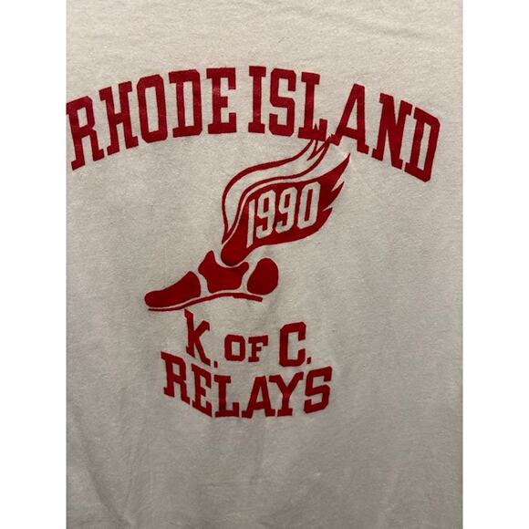 VTG 70s 90s Sportswear Rhode Island Running Ringer T-Shirt Large Single Stitch - Picture 2 of 8